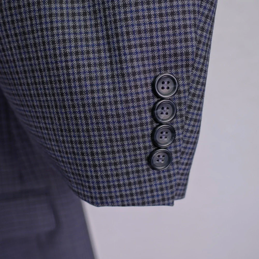 Pronto Uomo Platinum‎ Wool Blend Sport Coat Blue Gray Black Plaid Portly 46R